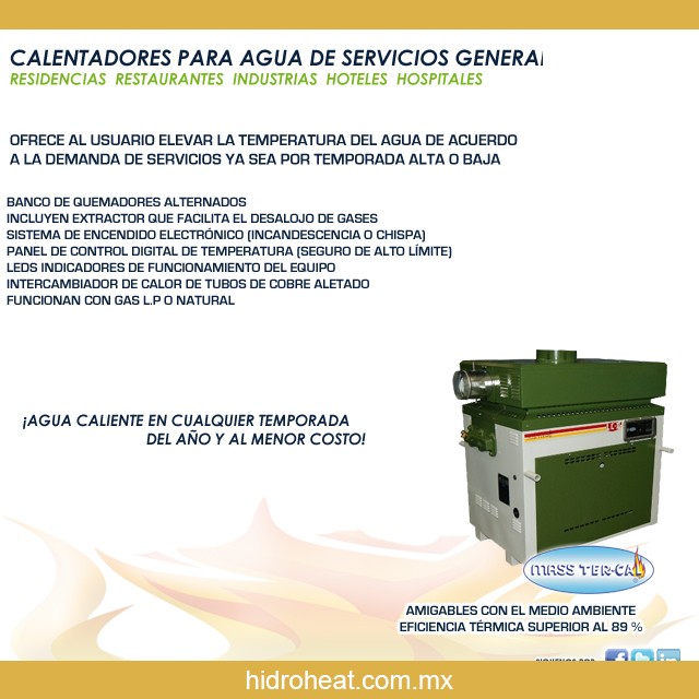 venta de circuladores para residencias hoteles y restaurantes CALENTADOR MASSTERCAL LC III EI/IO 750-C EXTR/ 2 ETAPAS